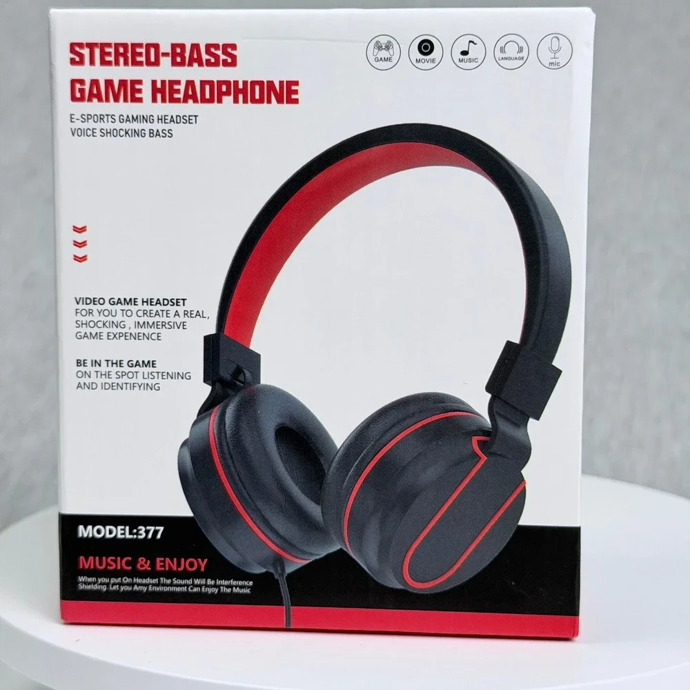 Stereo-Bass Game Headphone Model 377 E-Sports Gaming Headset Black Red Wired
